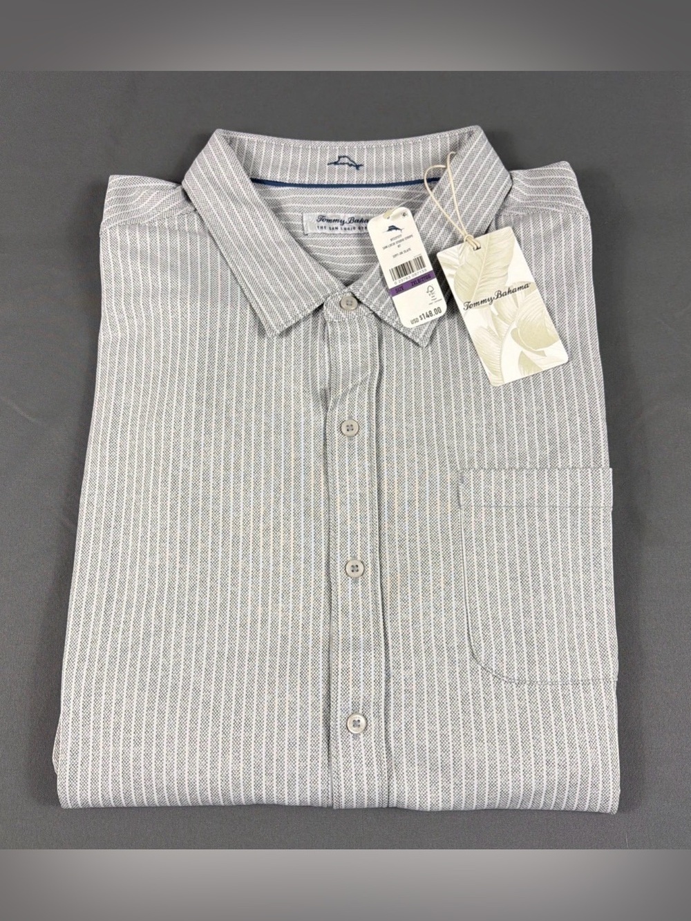 Tommy Bahama Shirt San Lucio Studio Stripe 2XLB Slate Polyester NWT MSRP $148